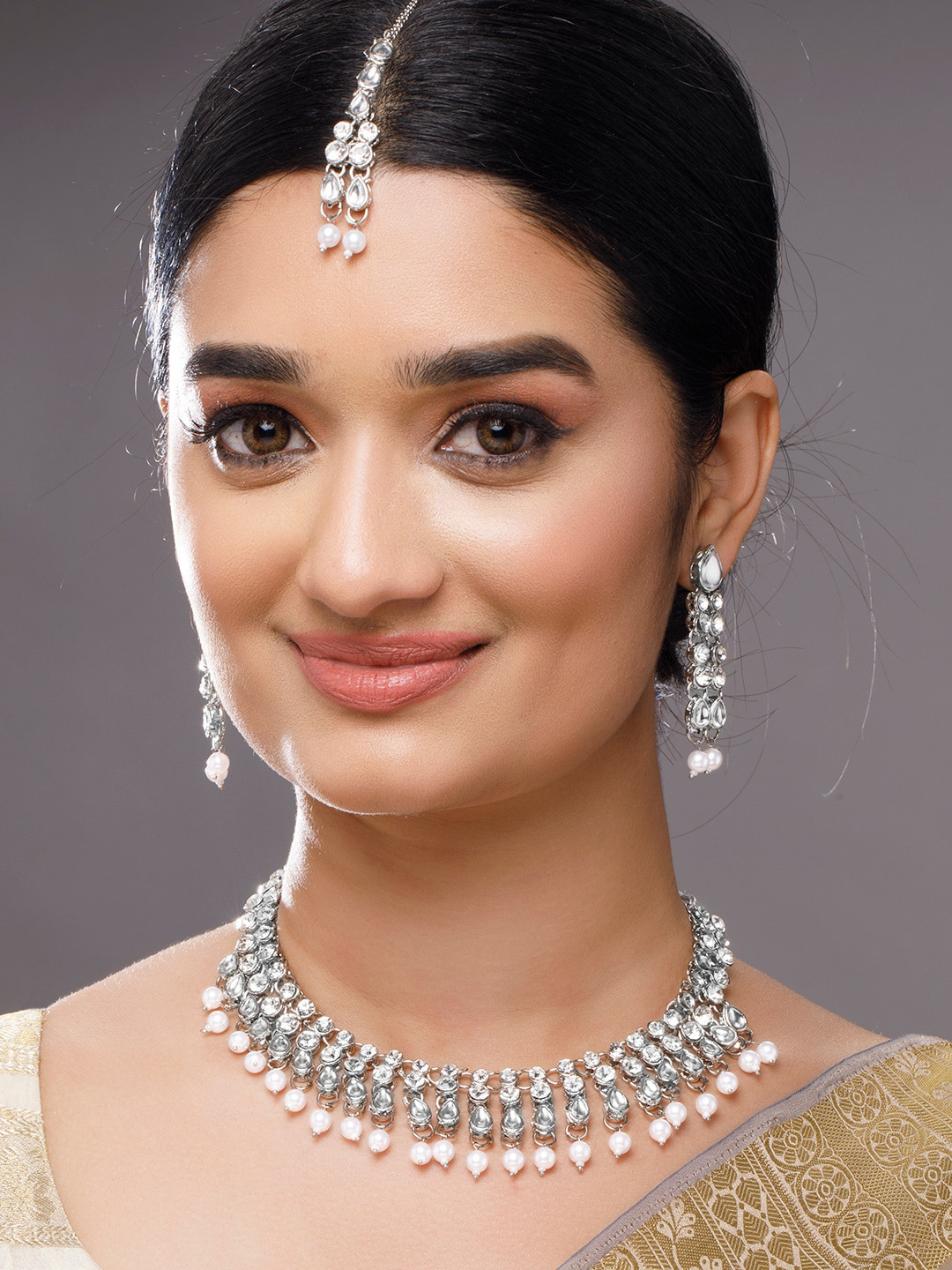 

Anouk Silver-Plated American Diamond Studded Jewellery Set