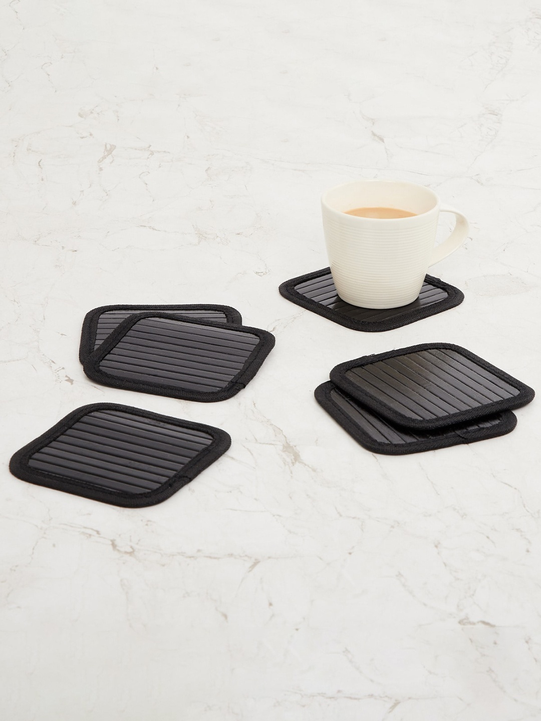 

Home Centre 6 Pieces Black Textured Bamboo Coasters Set