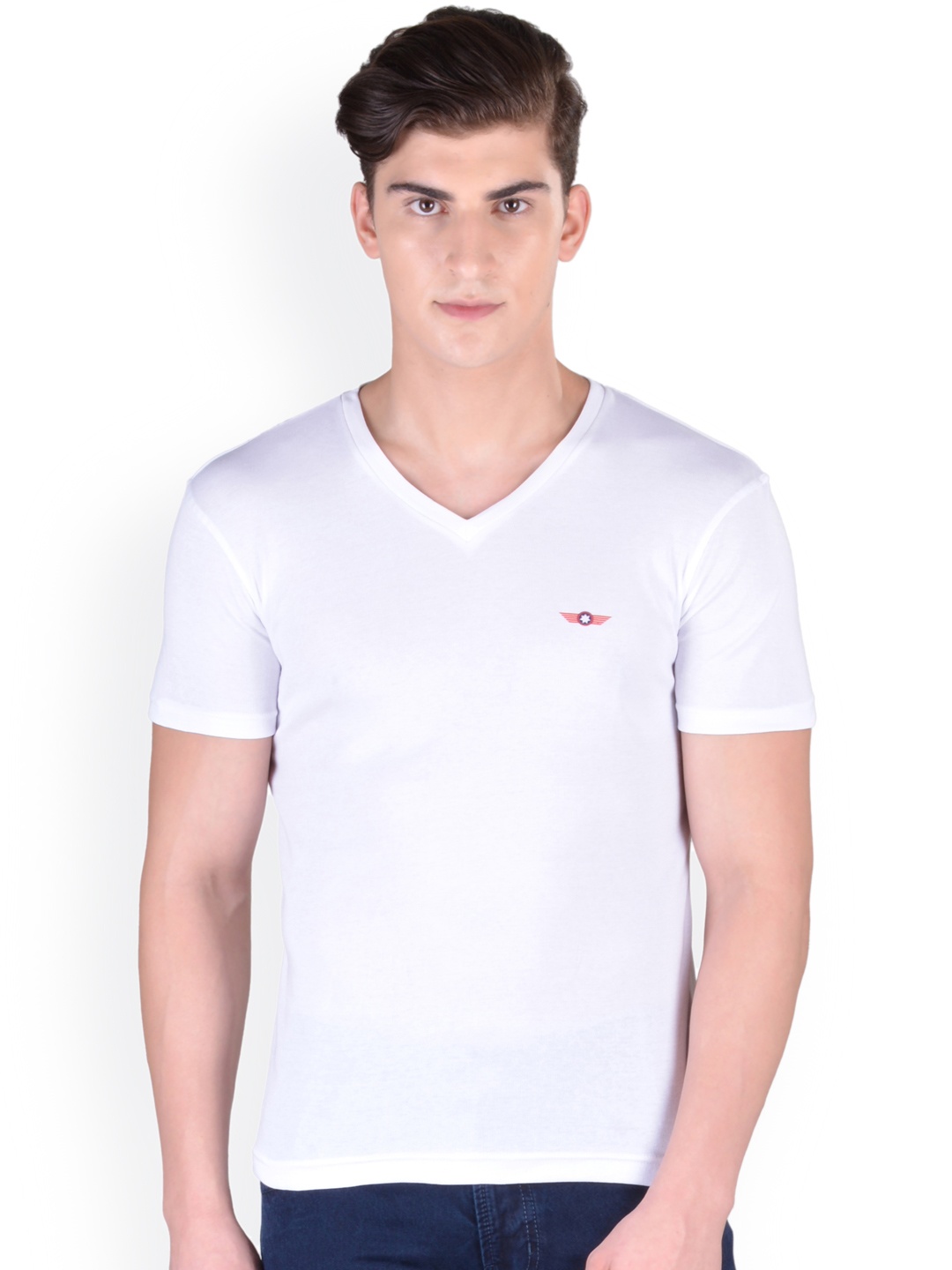 

Force NXT Men White Solid V-Neck T-shirt