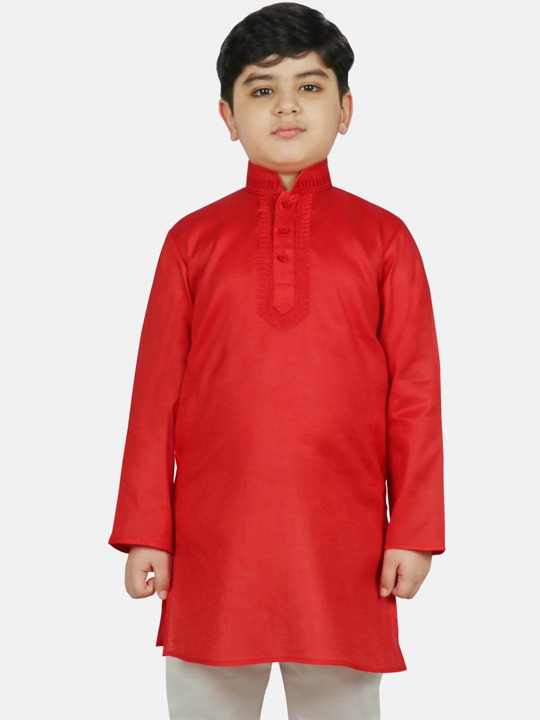 

SG YUVRAJ Boys Red Thread Work Straight Kurta