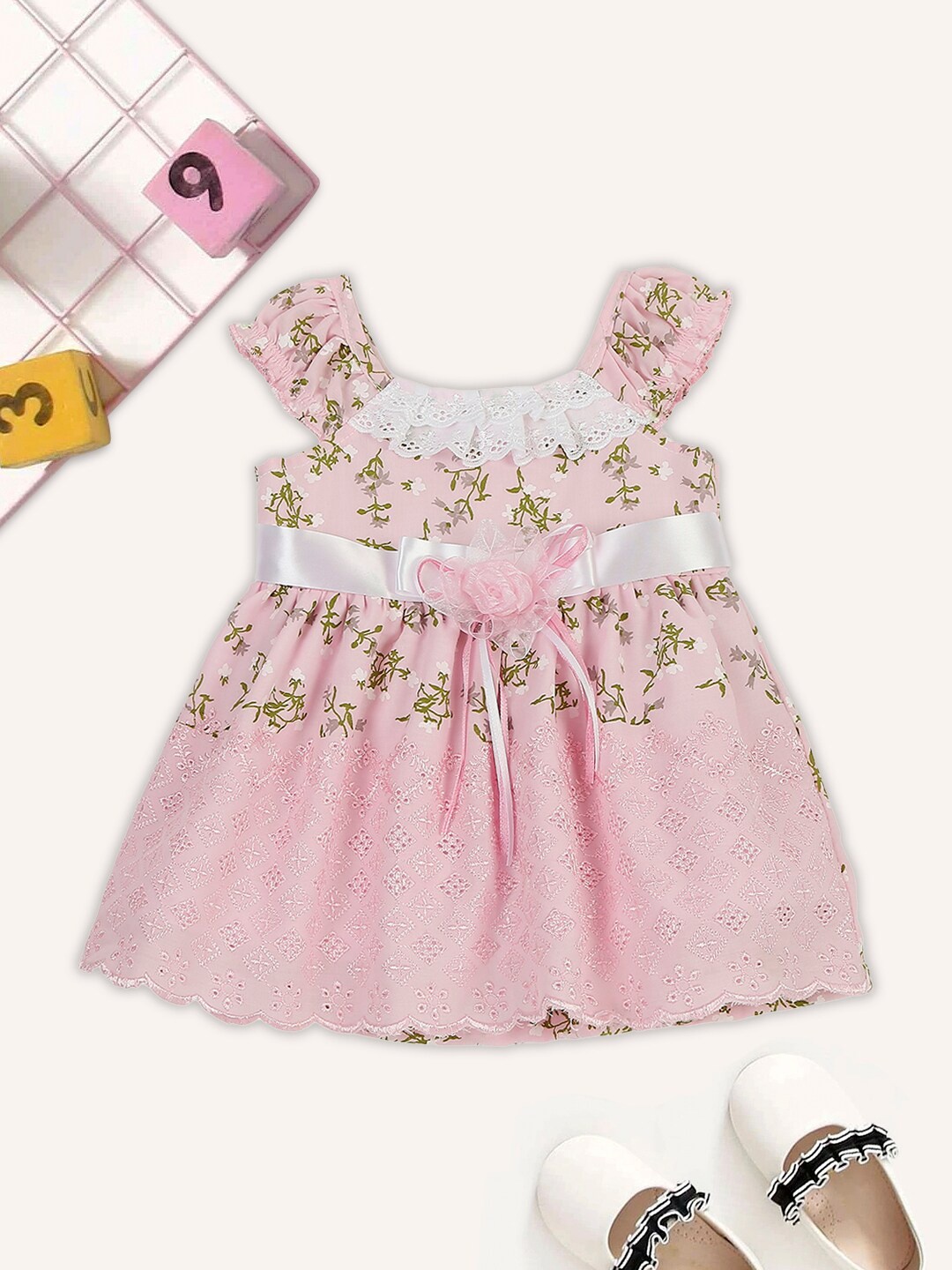 

MeeMee Pink & Green Floral Dress