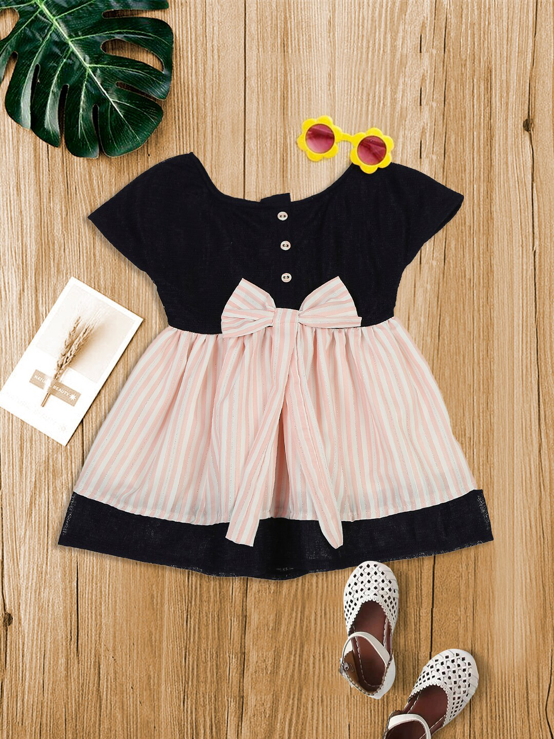 

MeeMee Navy Blue & Pink Striped Cotton Dress
