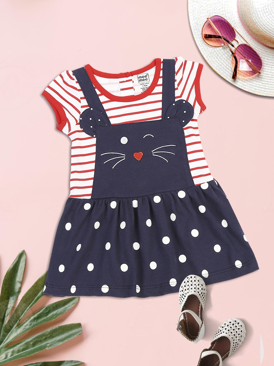 

MeeMee Girls Navy Blue & White Pinafore Dress