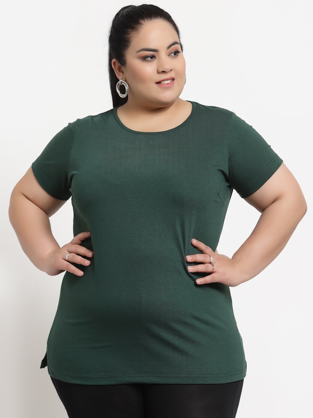 

plusS Women Plus Size Green T-shirt