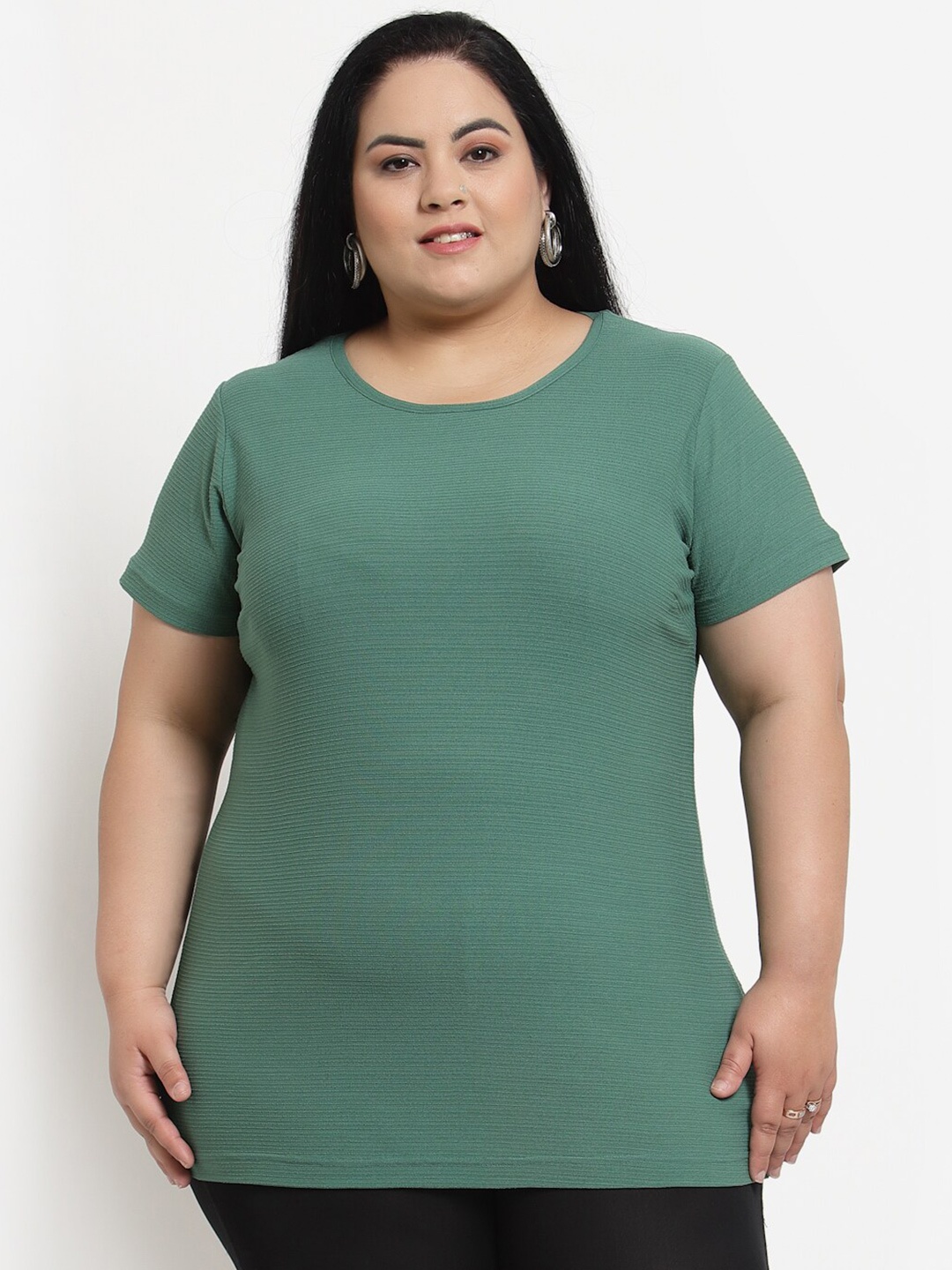 

plusS Women Plus Size Green T-shirt