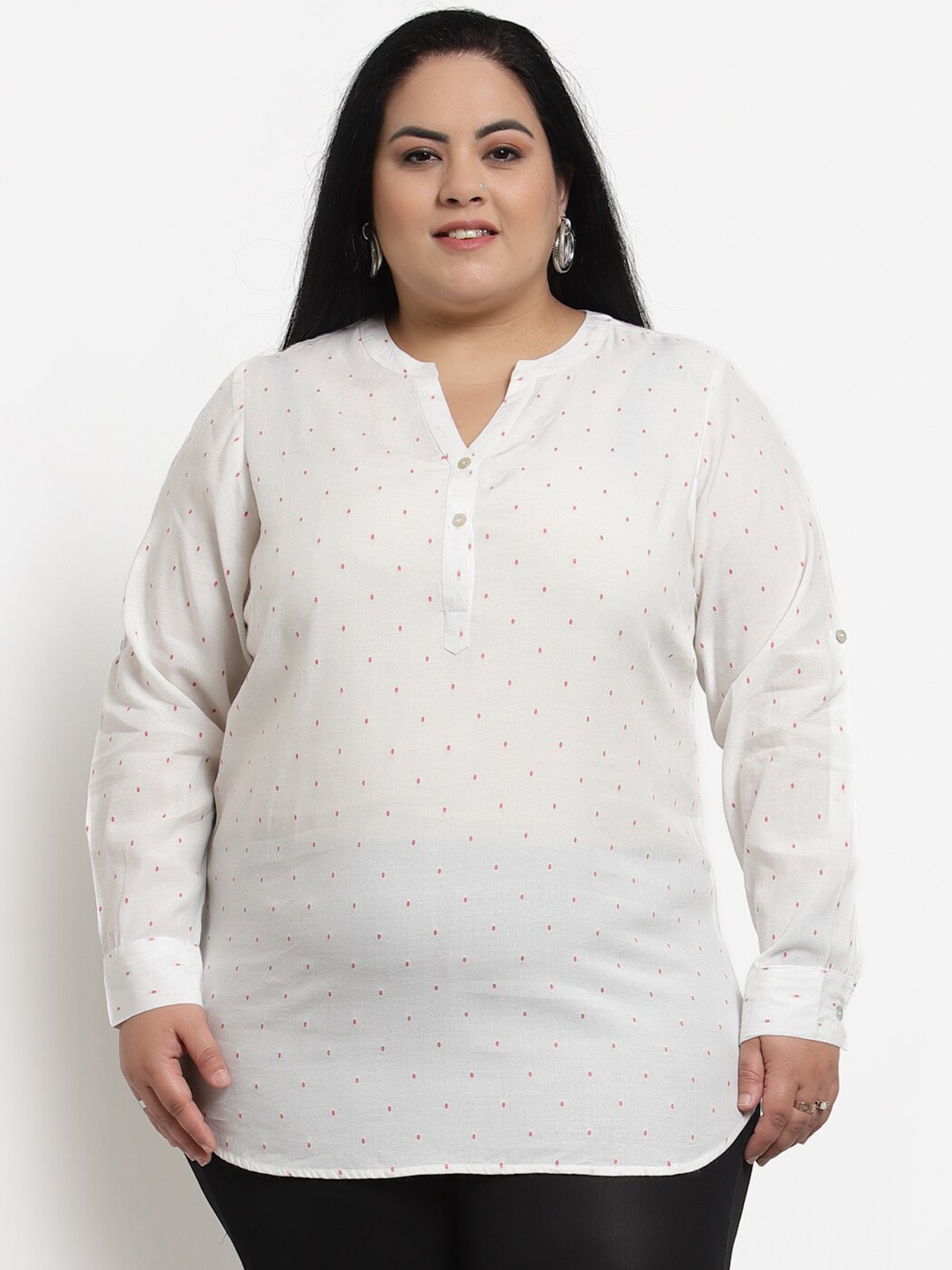 

plusS White & Pink Polka Dots Print Top