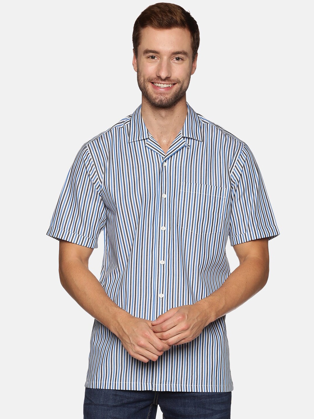

DON VINO Men White Relaxed Striped Cotton Casual Shirt