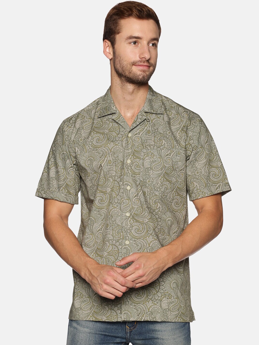 

DON VINO Men Olive Green Relaxed Printed Casual Shirt