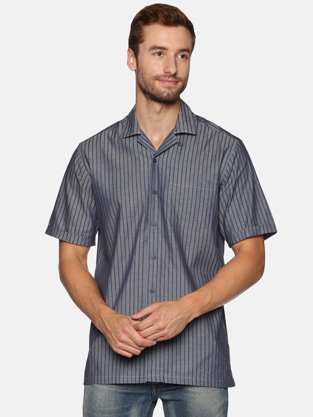 

DON VINO Men Blue Relaxed Striped Cotton Casual Shirt