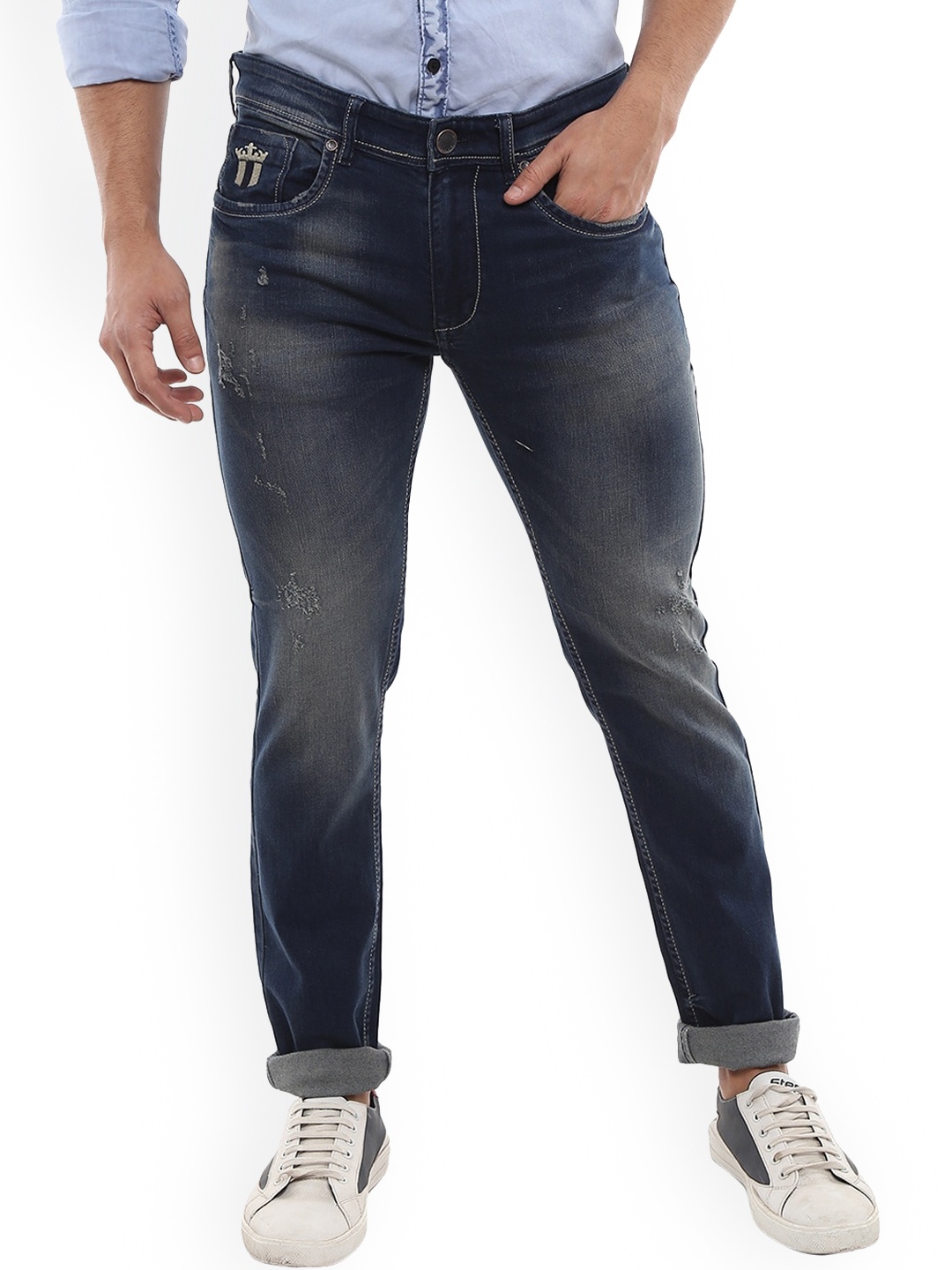 

V-Mart Men Blue Slim Fit Low Distress Heavy Fade Stretchable Jeans
