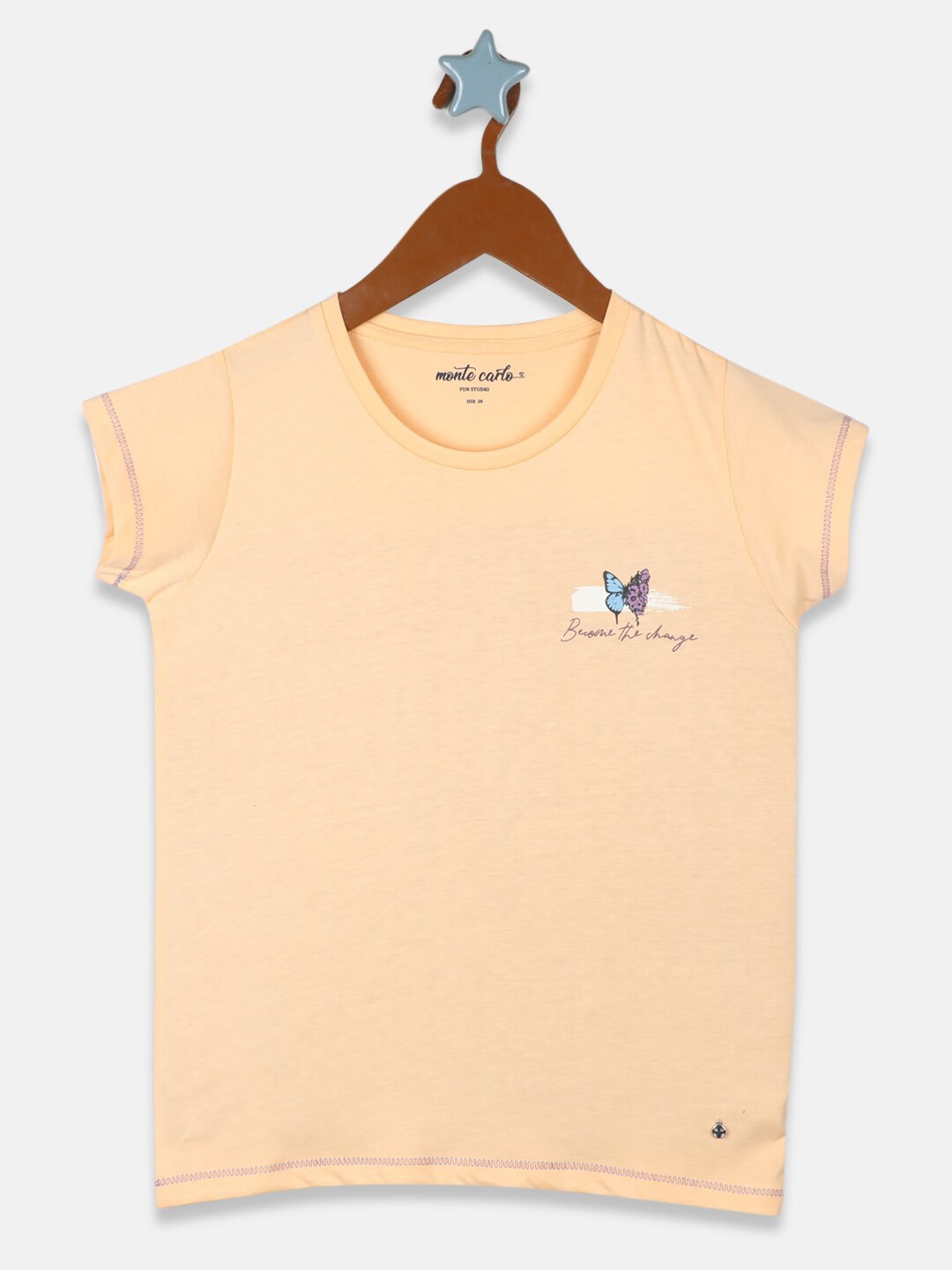 

Monte Carlo Girls Peach-Coloured Placement Print Knitted Top