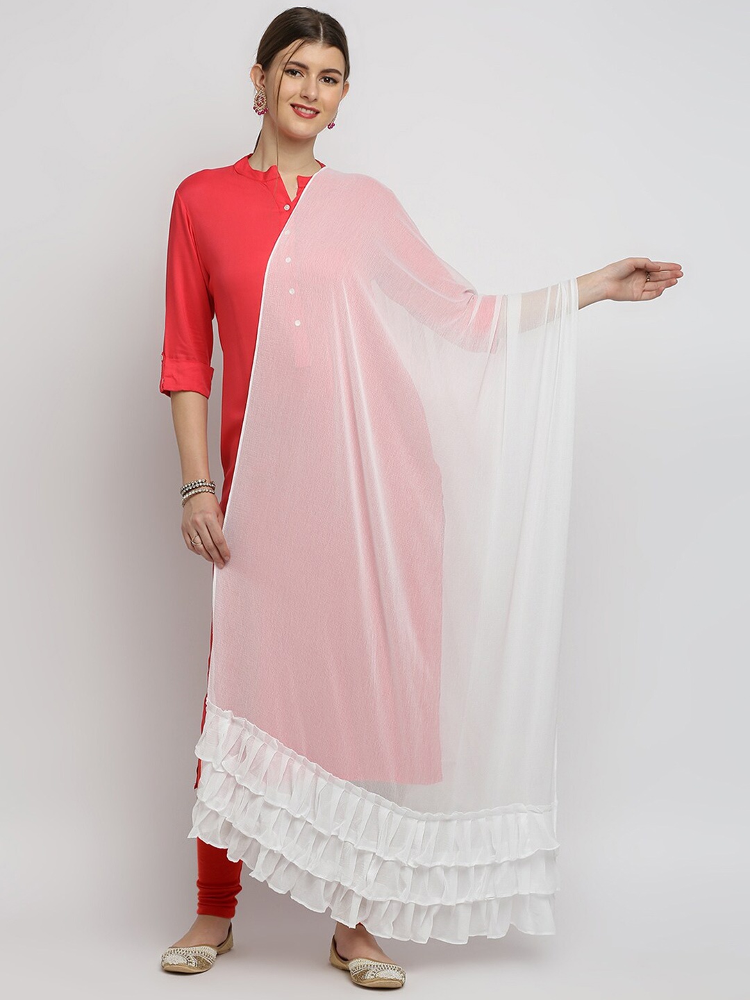 

Dupatta Bazaar Women White Solid Chiffon Dupatta