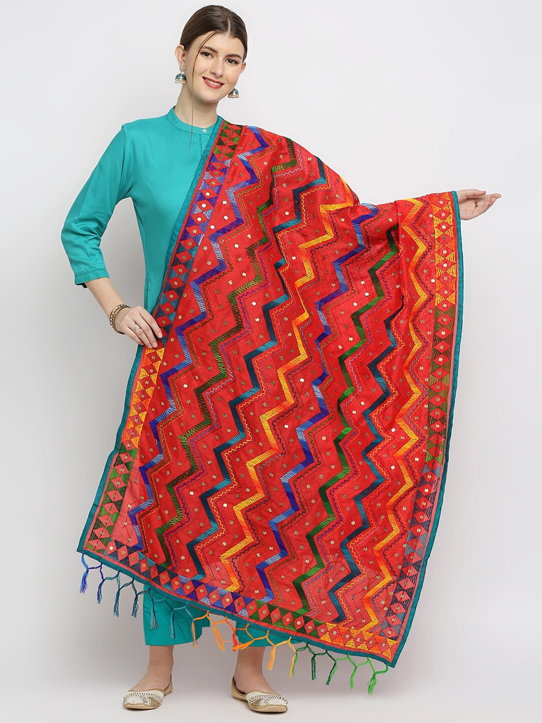 

Dupatta Bazaar Multicoloured Ethnic Motifs Embroidered Dupatta, Multi