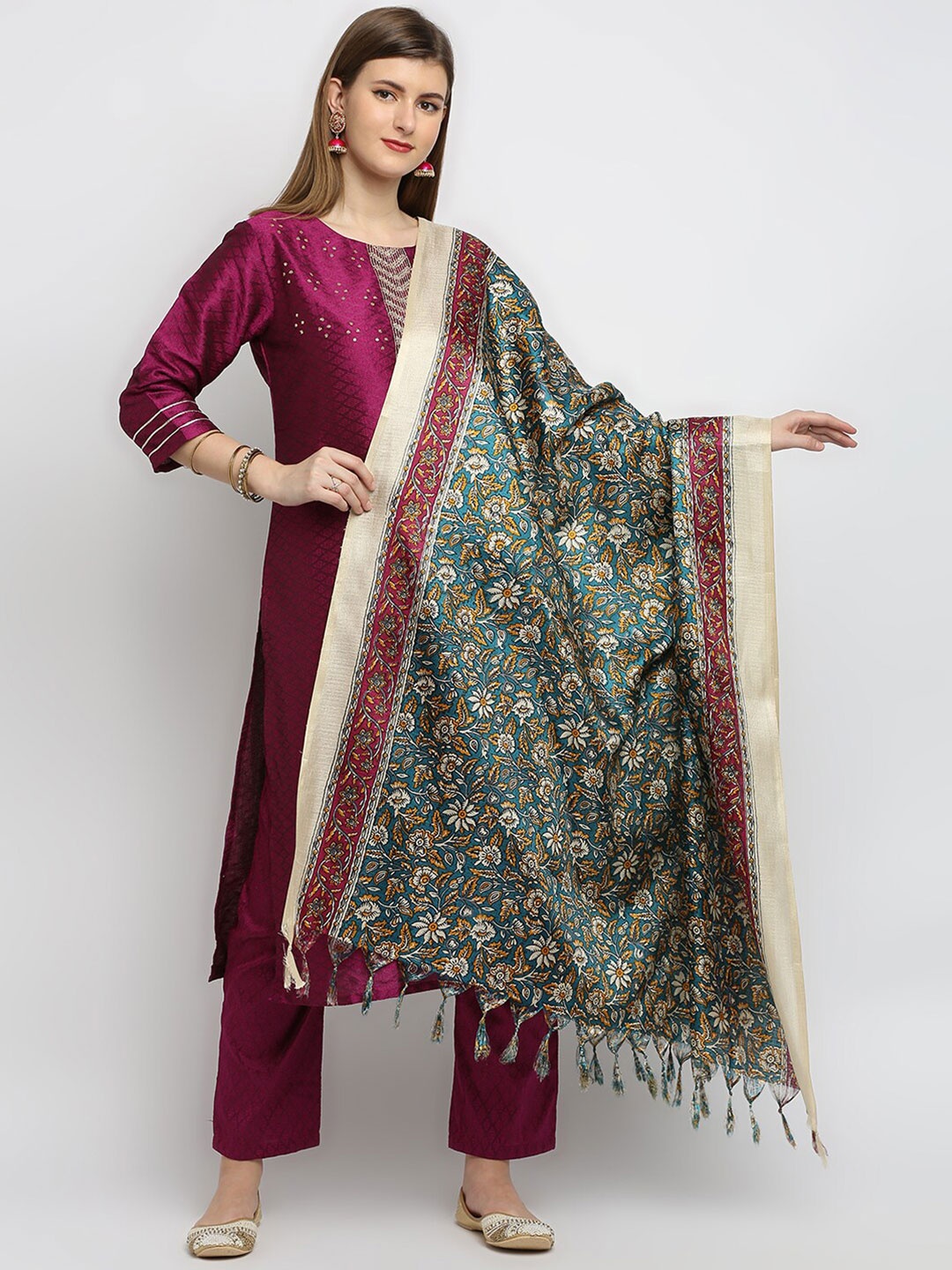

Dupatta Bazaar Green & White Printed Art Silk Dupatta