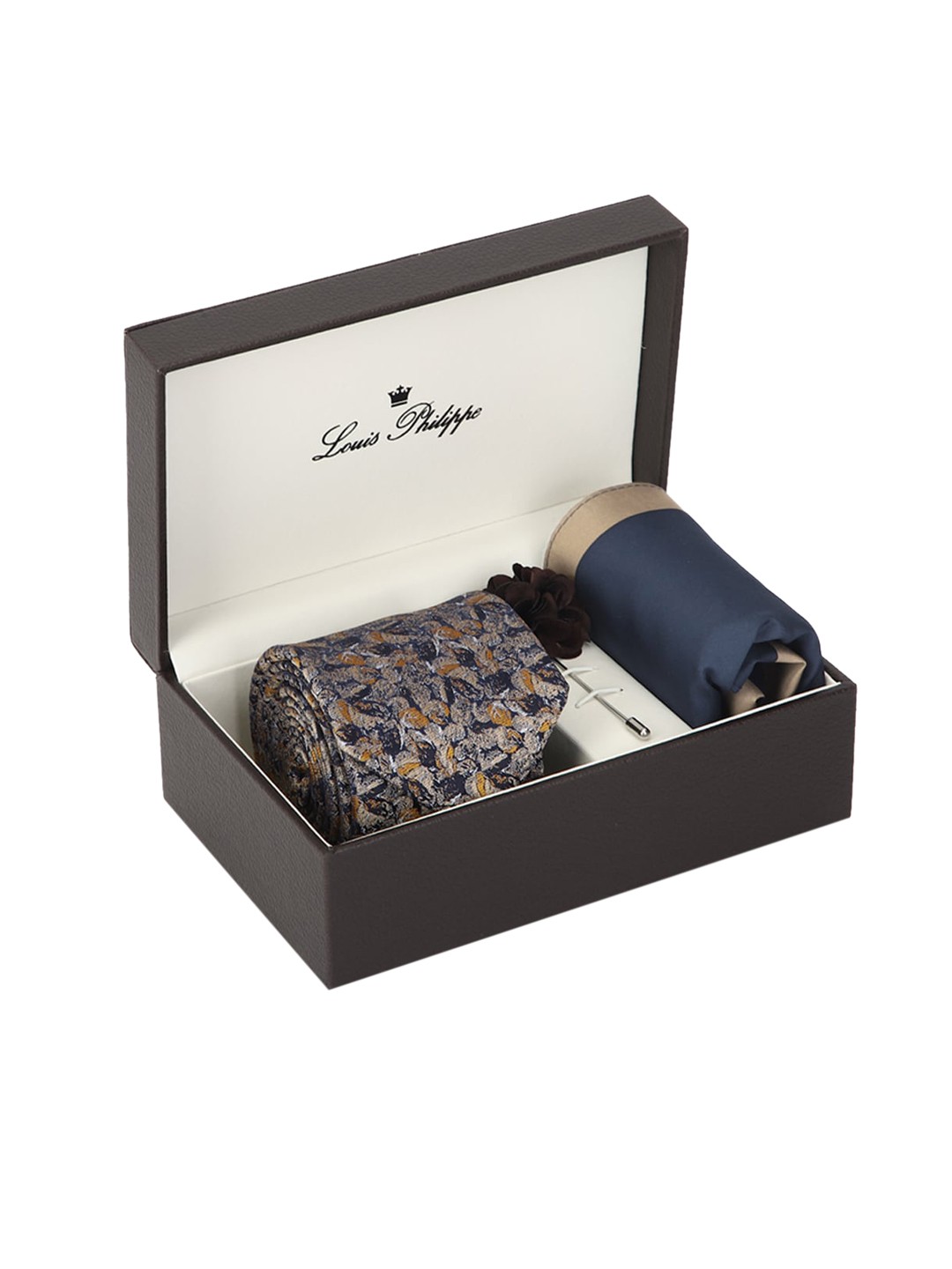 

Louis Philippe Men Beige & Navy Blue Printed Accessory Gift Set