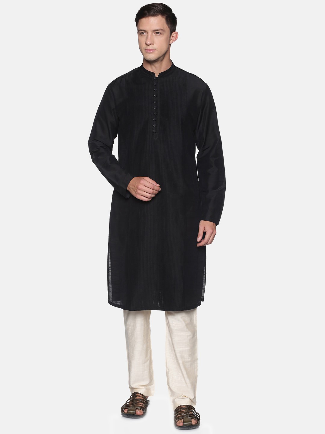

Saffron Threads Men Black Pintuck Detailed Kurta with Pyjamas