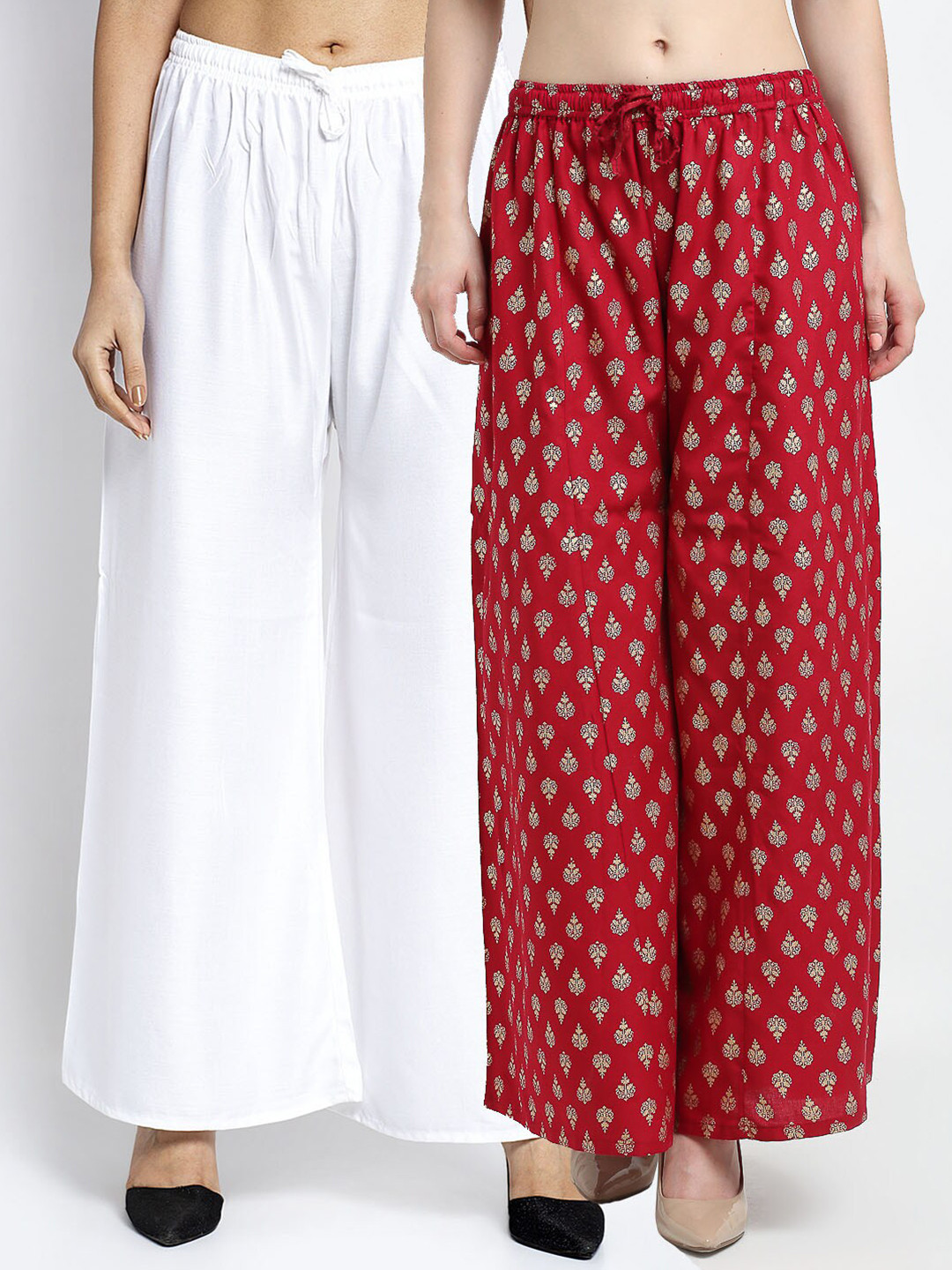 

Jinfo Women Pack of 2 White & Maroon Ethnic Palazzos