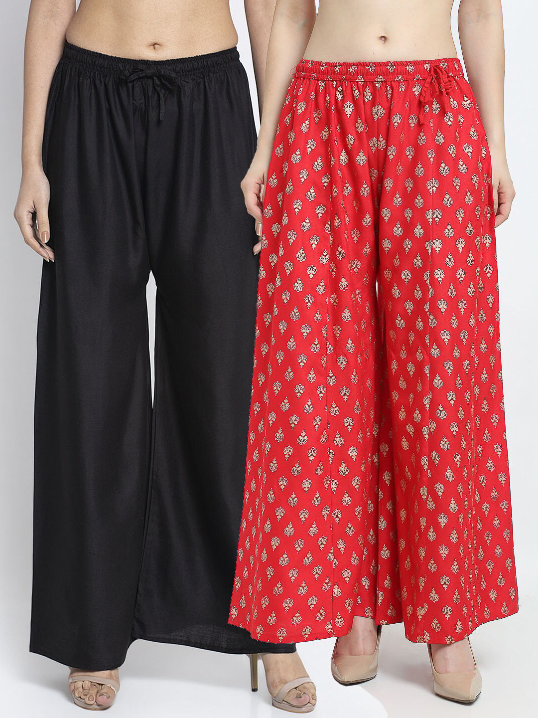 

Jinfo Women Black & Red Set Of 2 Printed Palazzos