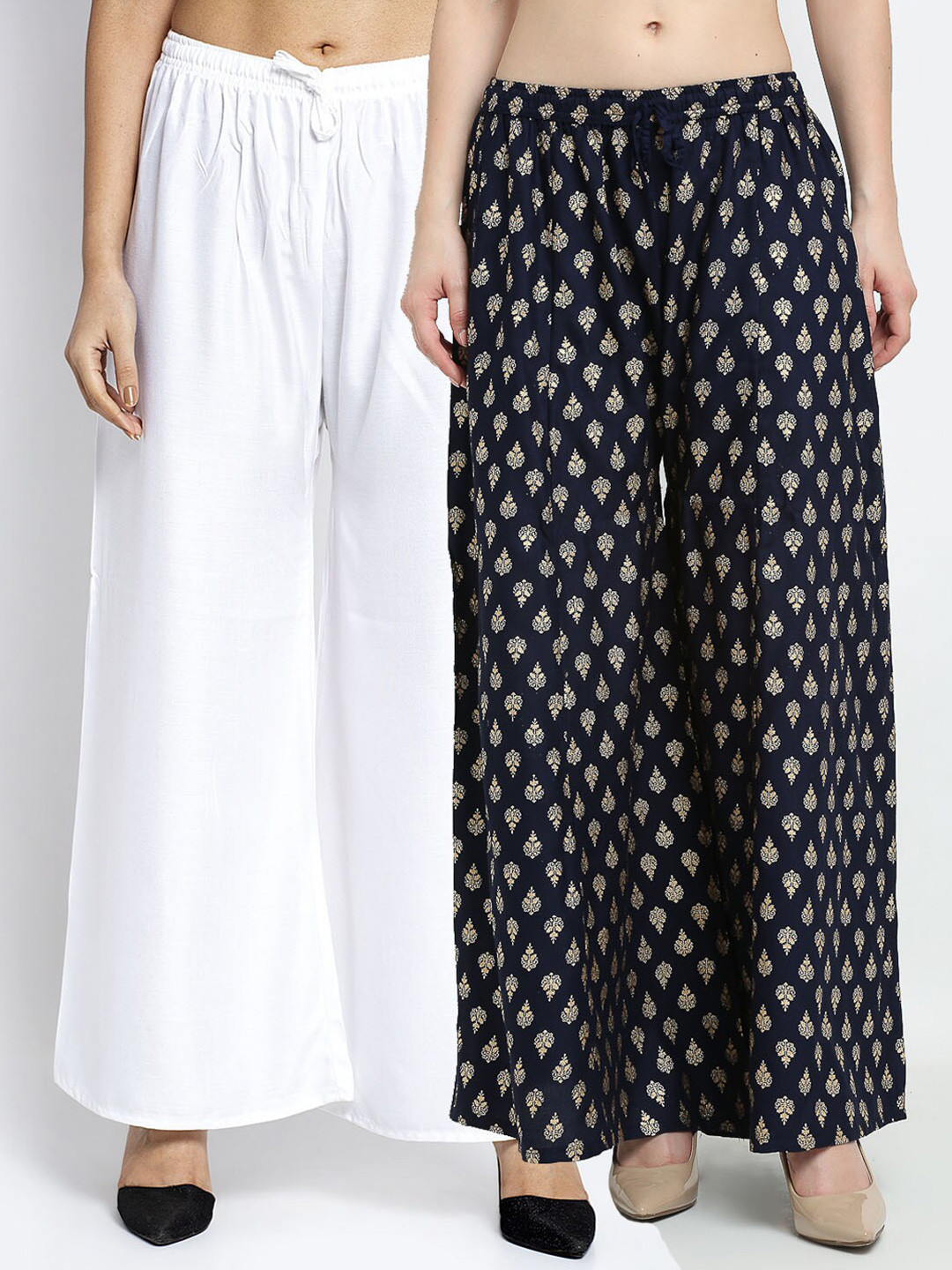 

Jinfo Women Set of 2 Ethnic Motifs Printed Flared Ethnic Palazzos, White