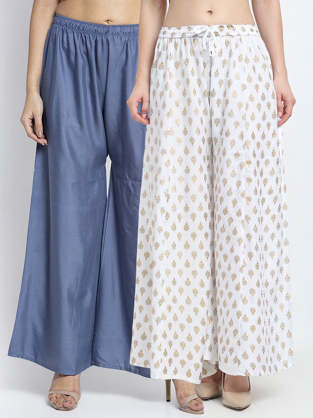 

Jinfo Women Pack of 2 Ethnic Motifs Printed Flared Ethnic Palazzos, Blue