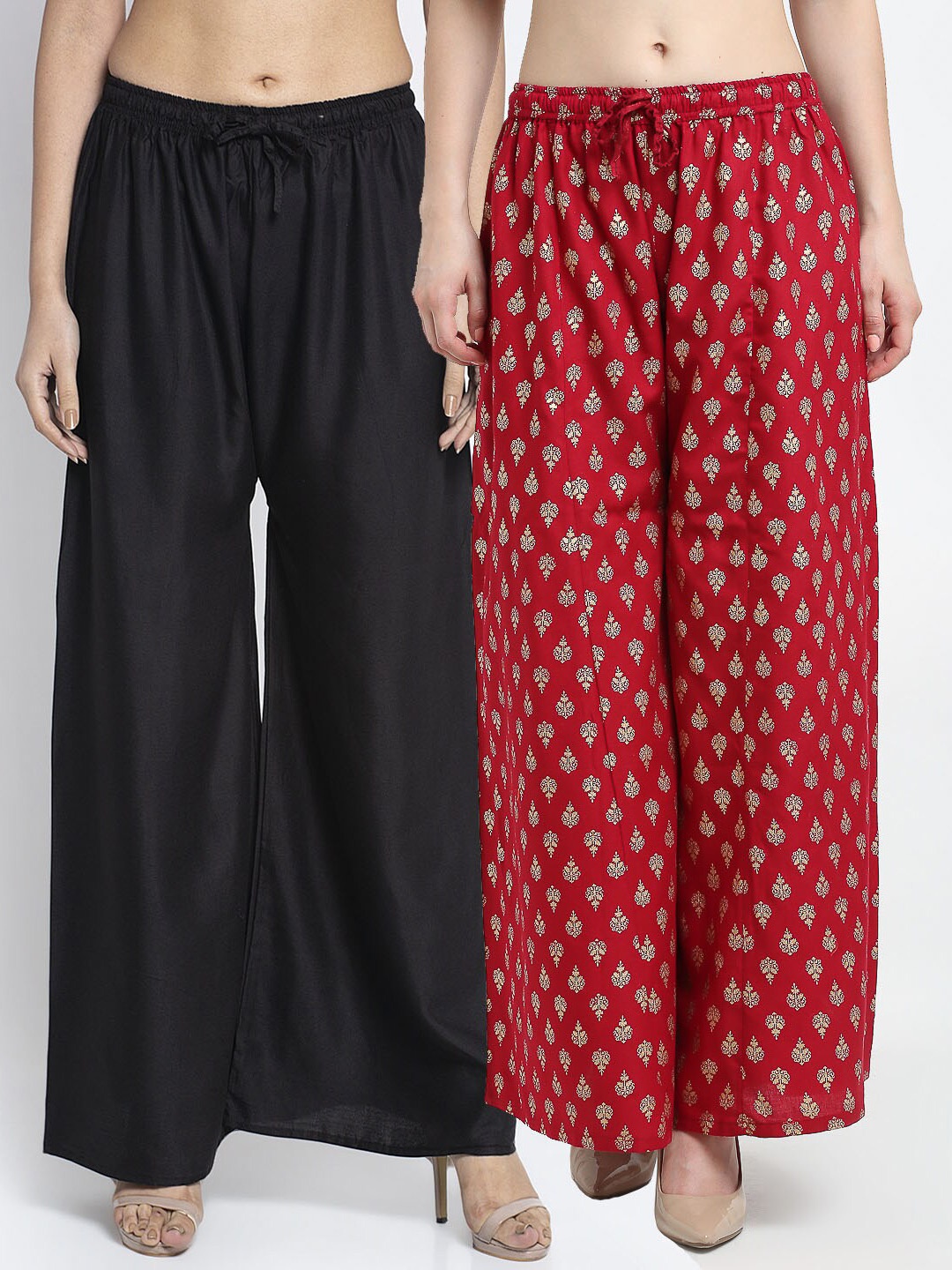 

Jinfo Women Black & Maroon 2 Flared Knitted Ethnic Palazzos