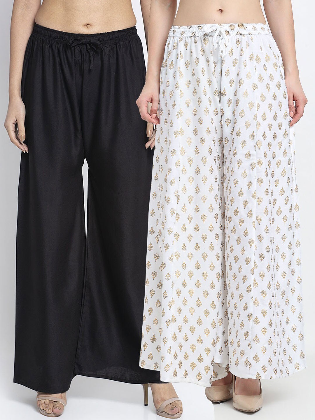 

Jinfo Women Pack of 2 Printed Flared Knitted Ethnic Palazzos, Black