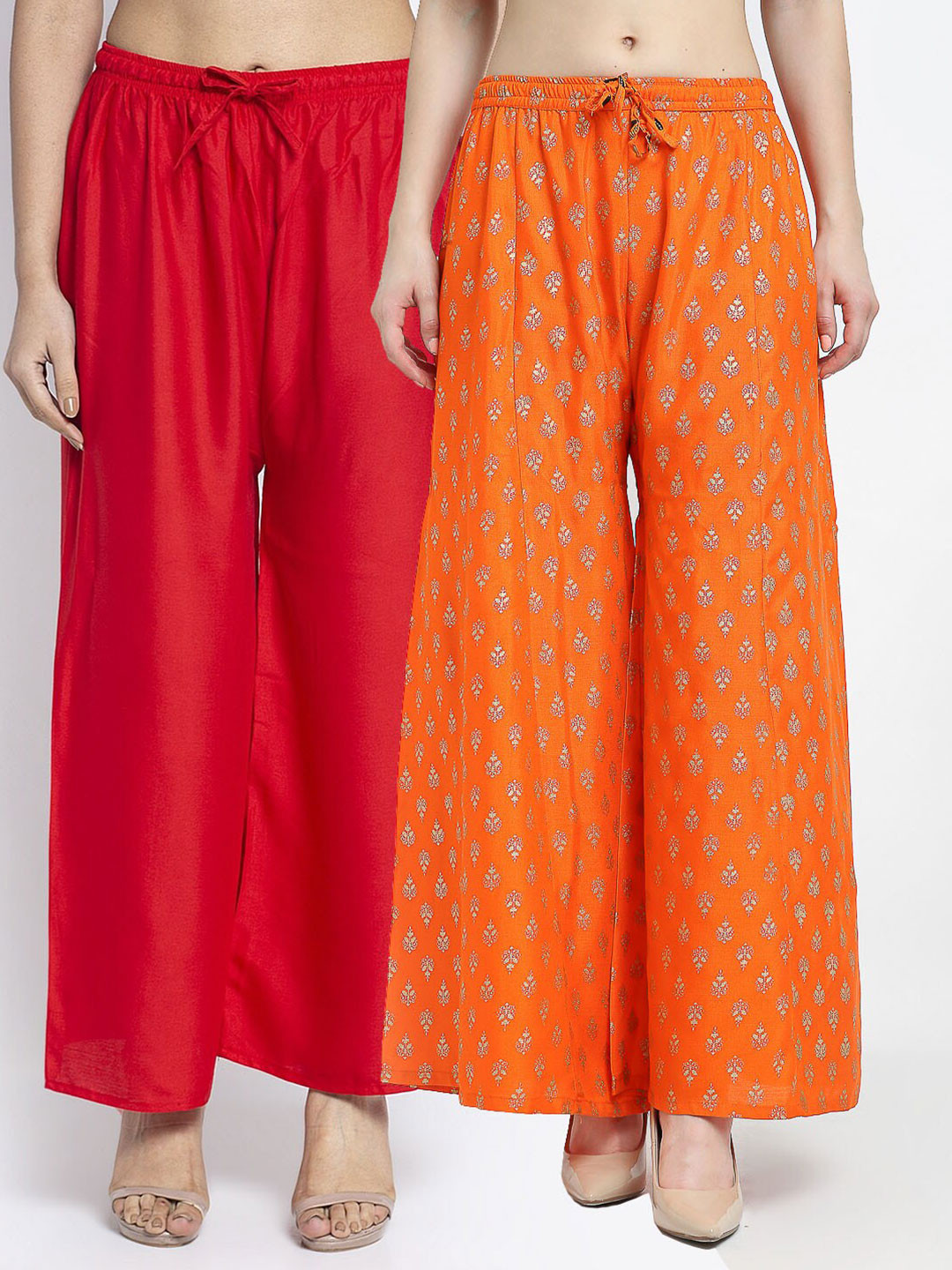 

Jinfo Women Pack of 2 Flared Ethnic Palazzos, Red