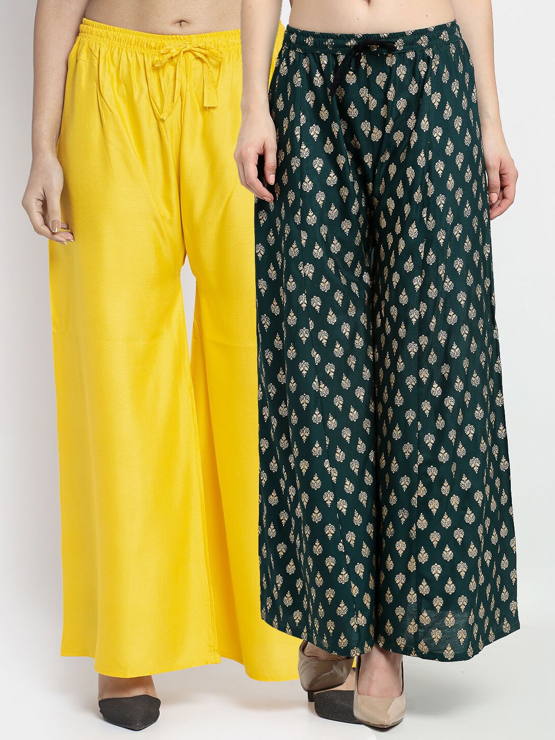 

Jinfo Women Set of 2 Ethnic Motifs Printed Flared Ethnic Palazzos, Yellow