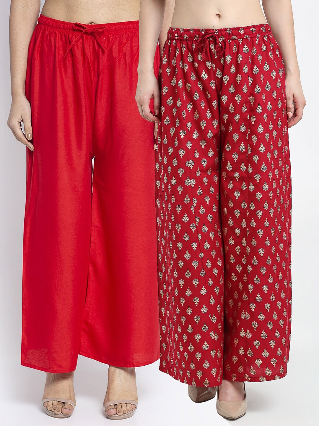 

Jinfo Women Pack Of 2 Red & Maroon Printed Knitted Ethnic Palazzos