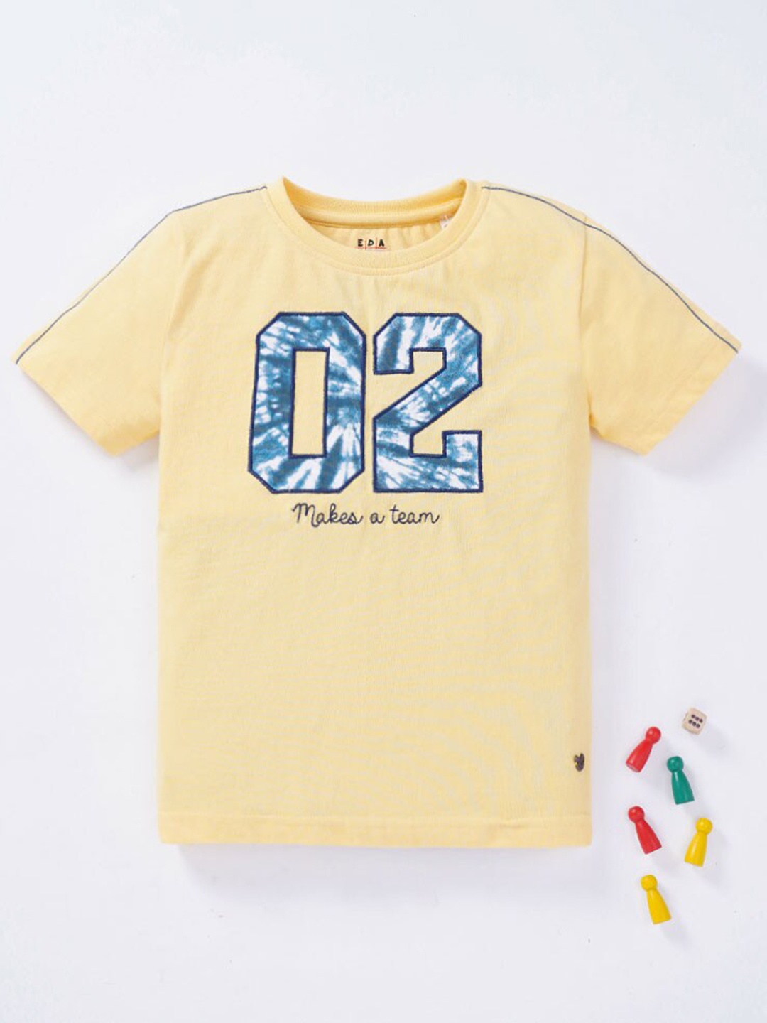 Ed-a-Mamma Boys Yellow & Blue Typography Printed T-shirt
