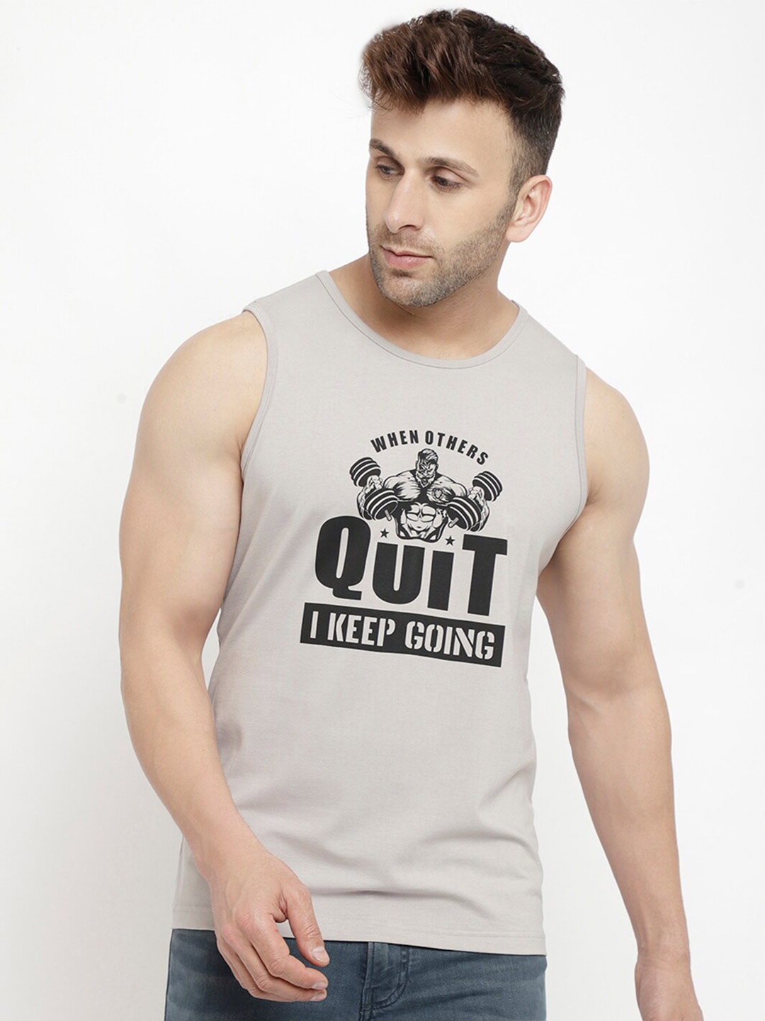 

PERFKT-U Men Grey & Black Typography Printed Antimicrobial Training or Gym T-shirt