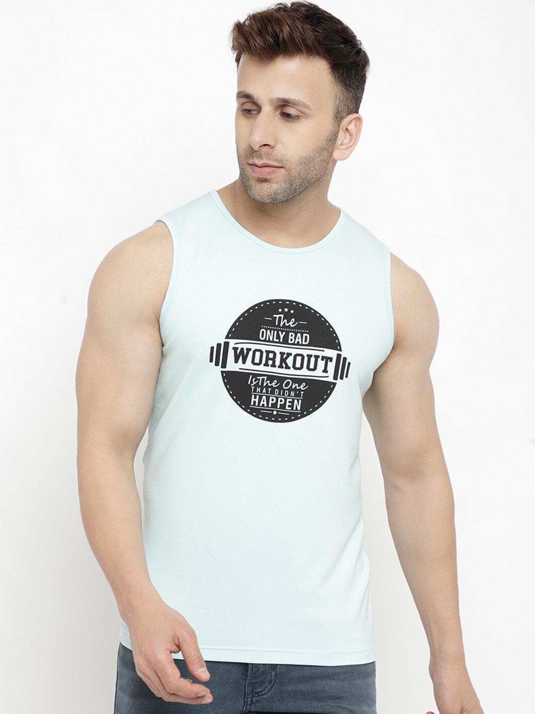 

PERFKT-U Men Blue Typography Printed Antimicrobial Cotton T-shirt