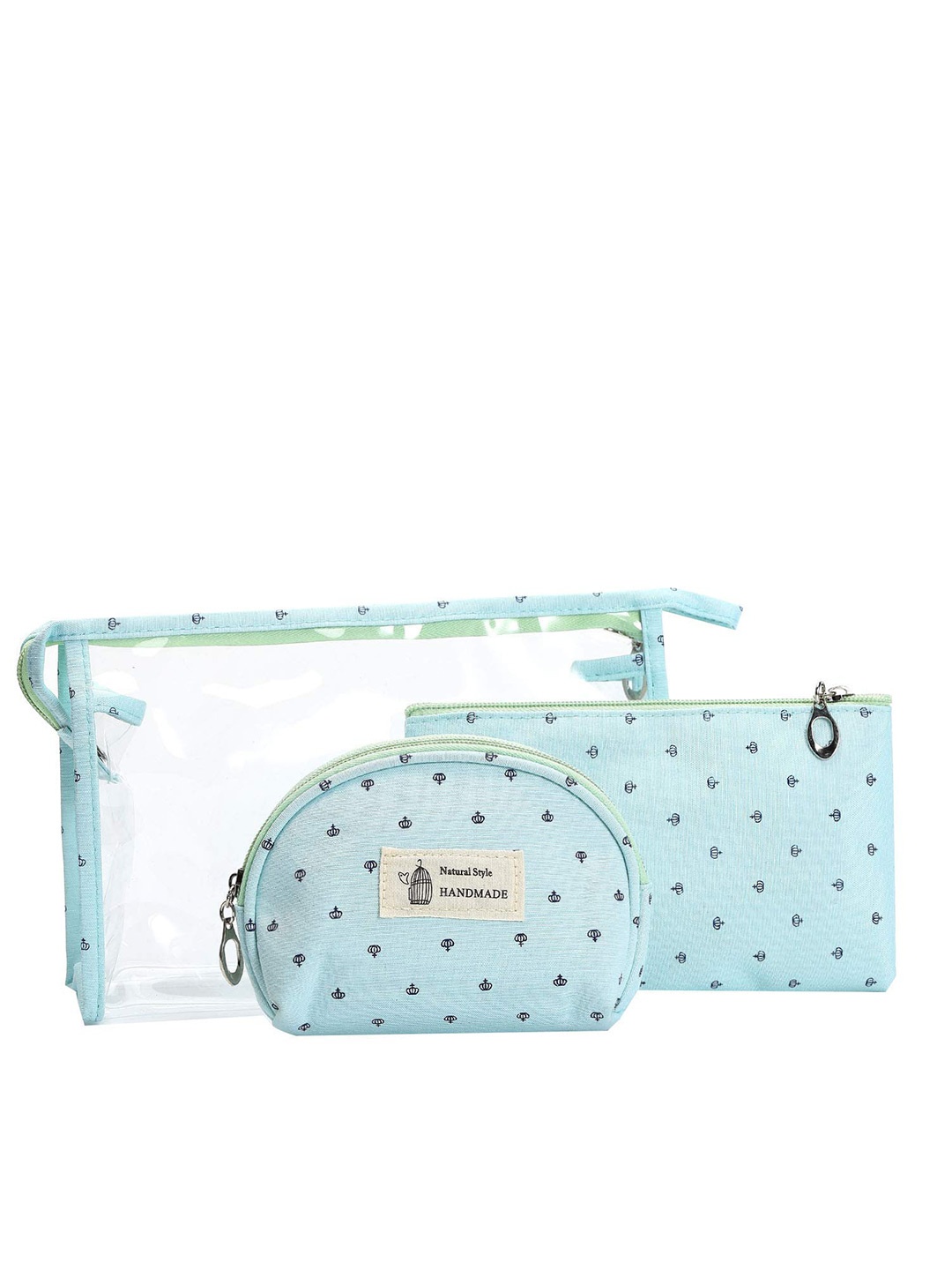 

Awestuffs Set of 3 Printed Portable Cosmetic Bags & Toiletry Pouch, Blue