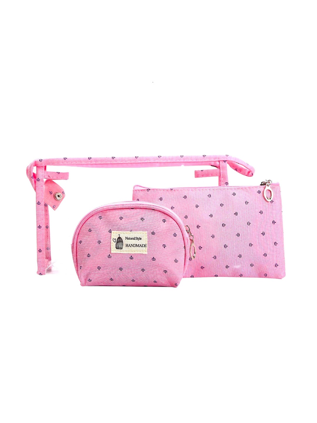 

Awestuffs Set Of 3 Pink Portable Cosmetic Bags