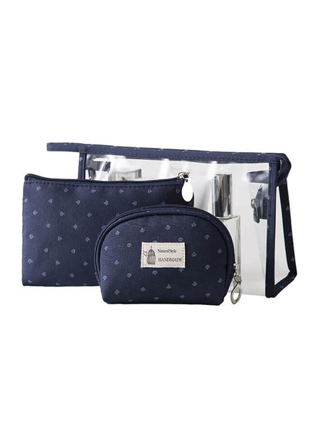 

Awestuffs Set of 3 Purple Makeup Travel Toiletry Kit, Navy blue