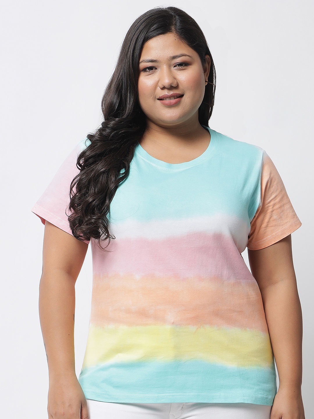 

BEYOUND SIZE - THE DRY STATE Women Multicoloured Tie & Dyed Cotton T-shirt, Multi