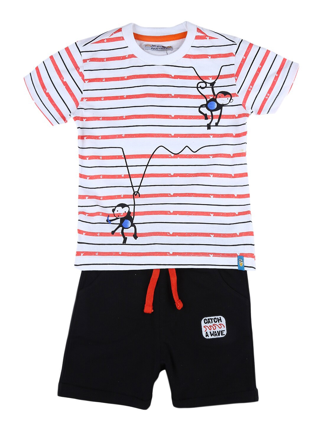 

Nauti Nati Boys Black & White Striped T-shirt with Shorts