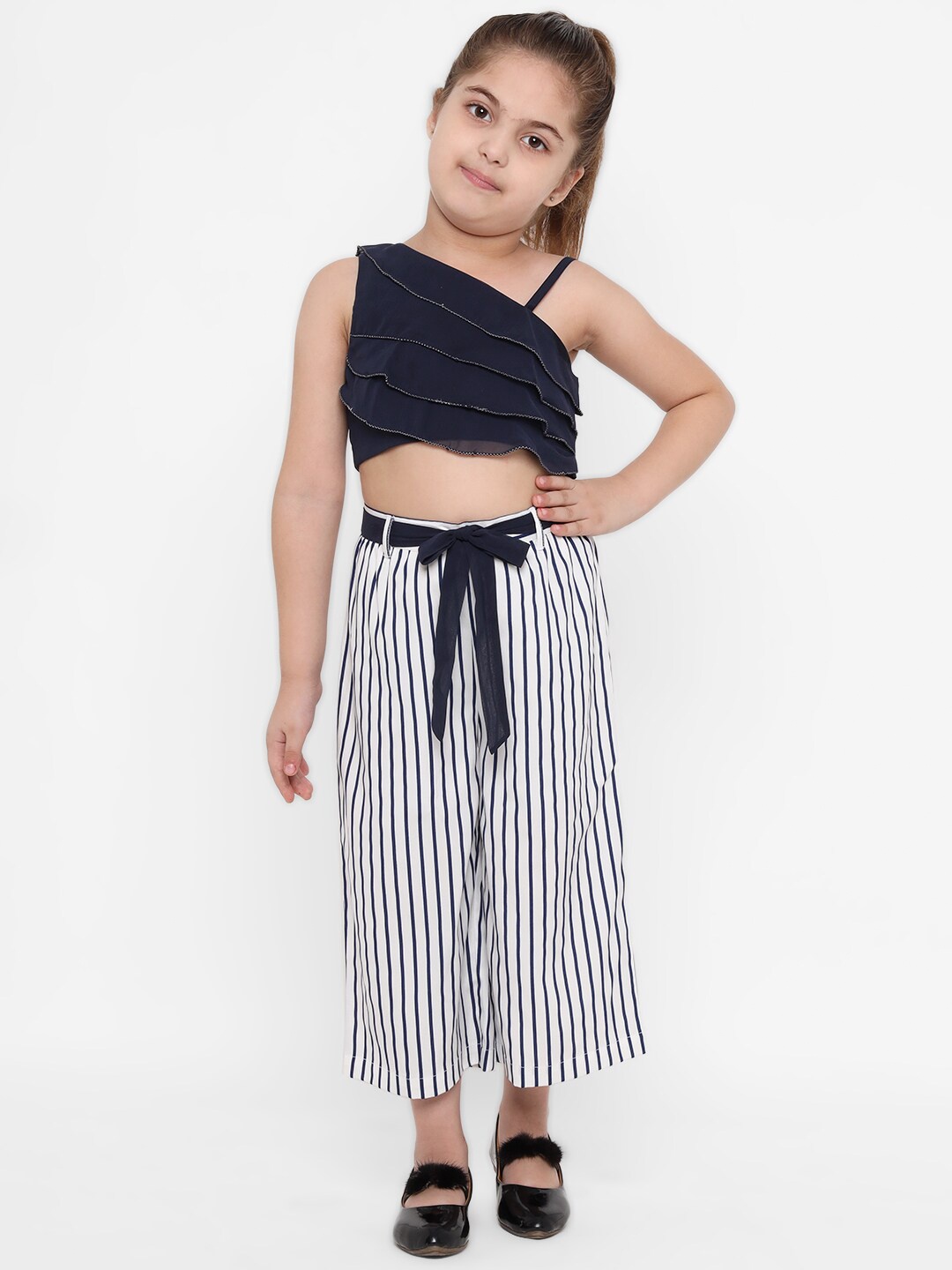 

Nauti Nati Girls Navy Blue & White Top with Palazzos