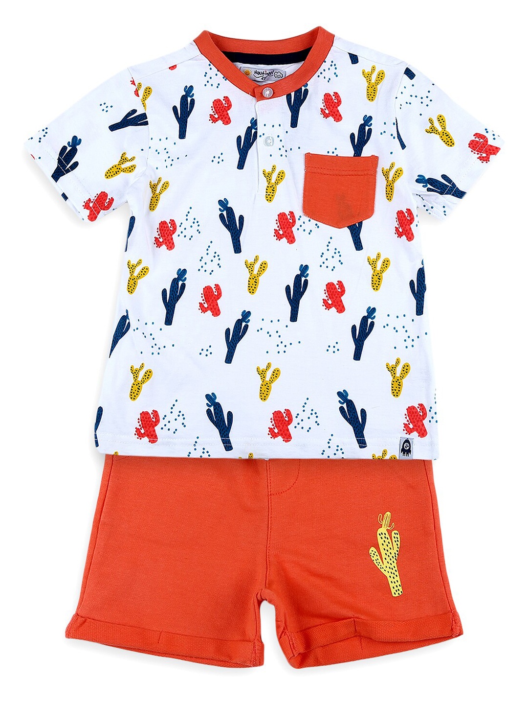

Nauti Nati Boys White & Red Printed Pure Cotton T-shirt with Shorts