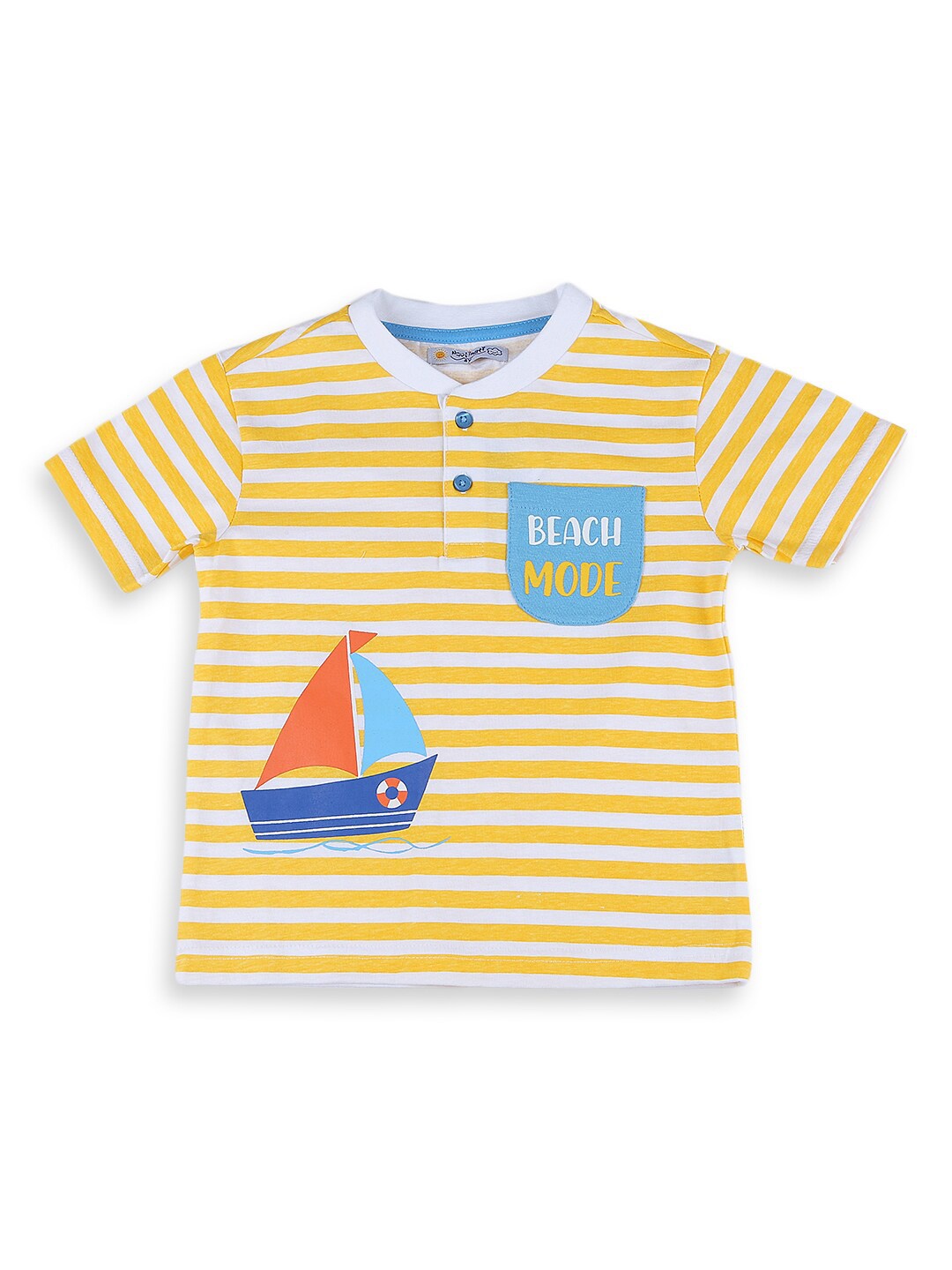 

Nauti Nati Boys Yellow Striped Henley Neck T-shirt