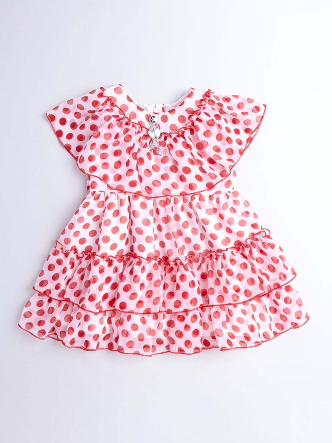 

The Magic Wand White & Red Polka Dots Printed Layered Dress