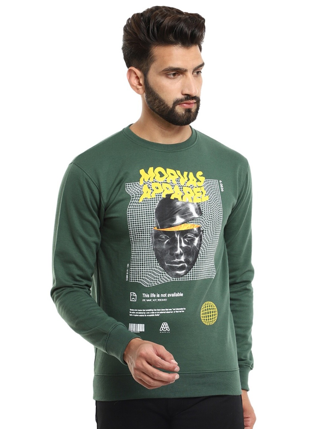 

V-Mart Men Green Printed Hooded Sweatshirt