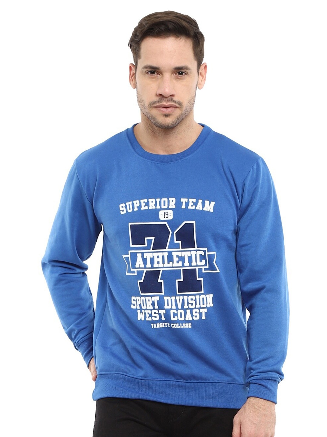 

V-Mart Men Blue Printed Hooded Sweatshirt