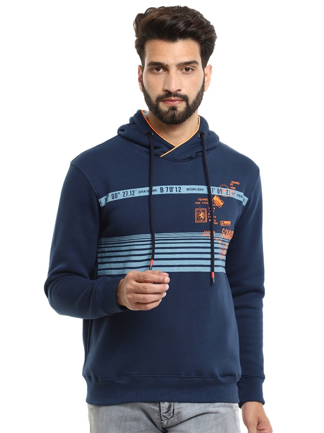 

V-Mart Men Lavender Striped Hooded Sweatshirt