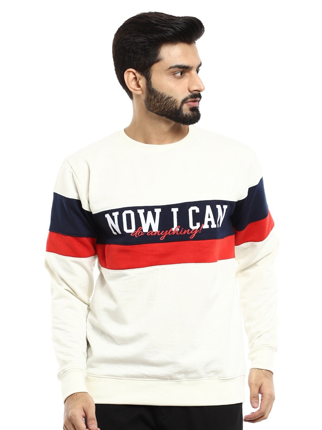 

V-Mart Men White Hooded Sweatshirt