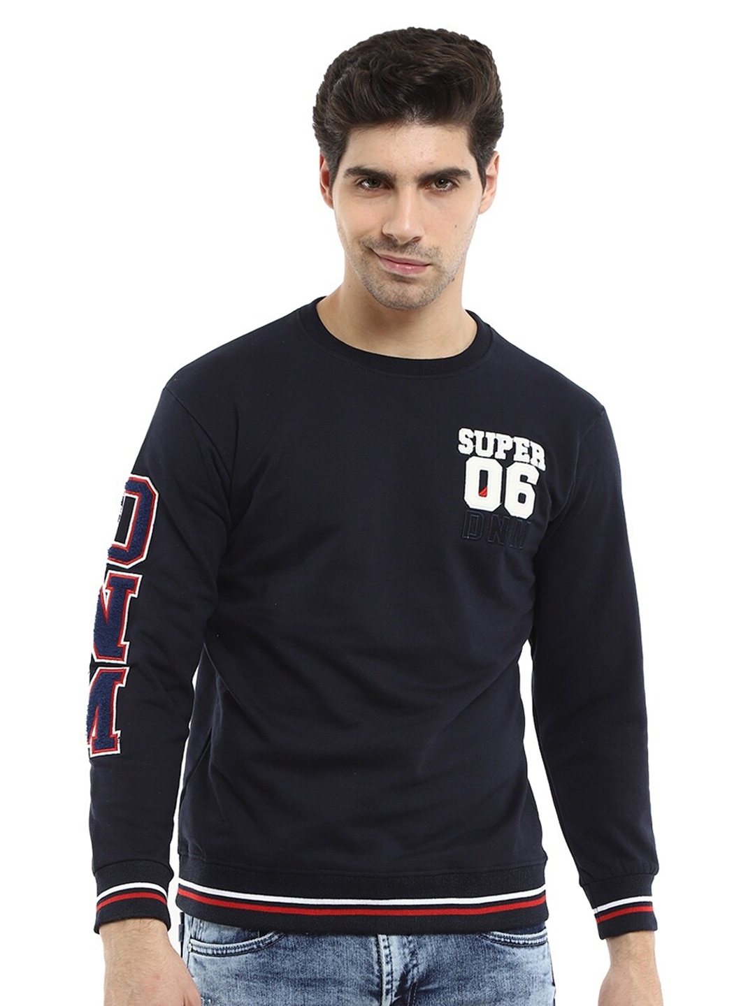 

V-Mart Men Navy Blue Printed Hooded Sweatshirt