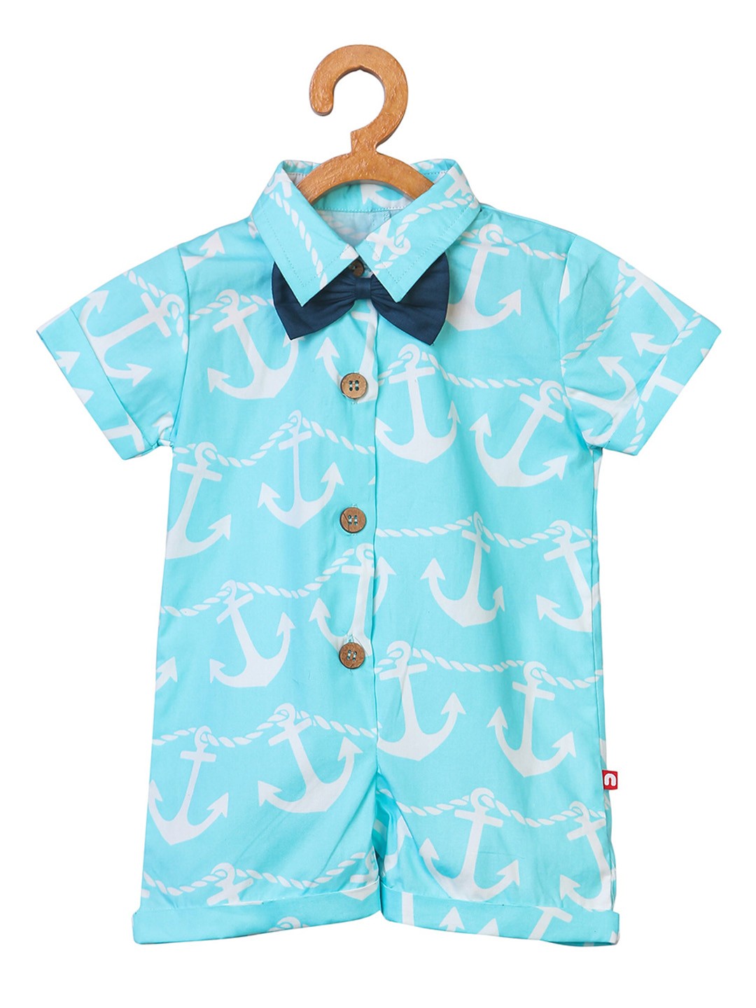 

Nino Bambino Infants Boys Blue & White Printed Organic Cotton Rompers