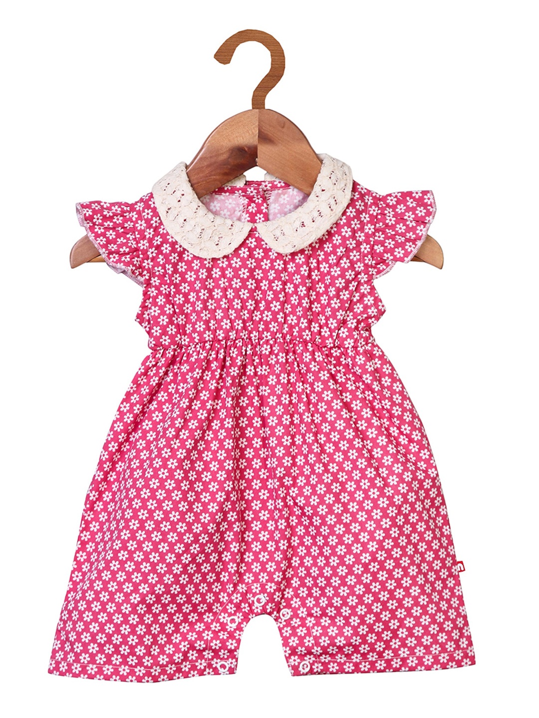 

Nino Bambino Girls Pink & White Printed Organic Cotton Rompers