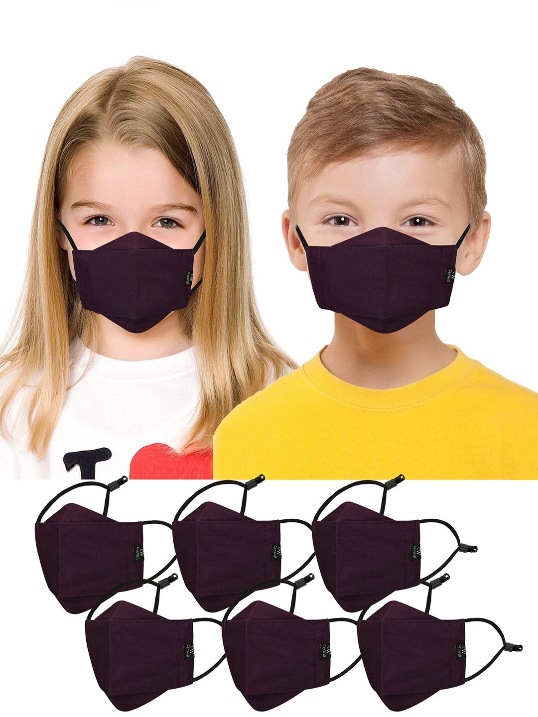

CENWELL Kids Pack Of 6 Solid 6-Ply Reusable Outdoor Cloth Masks, Maroon