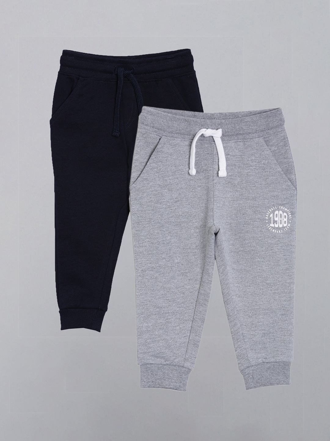 

3PIN Boys Pack Of 2 Navy Blue & Grey Regular Fit Solid Cotton Joggers